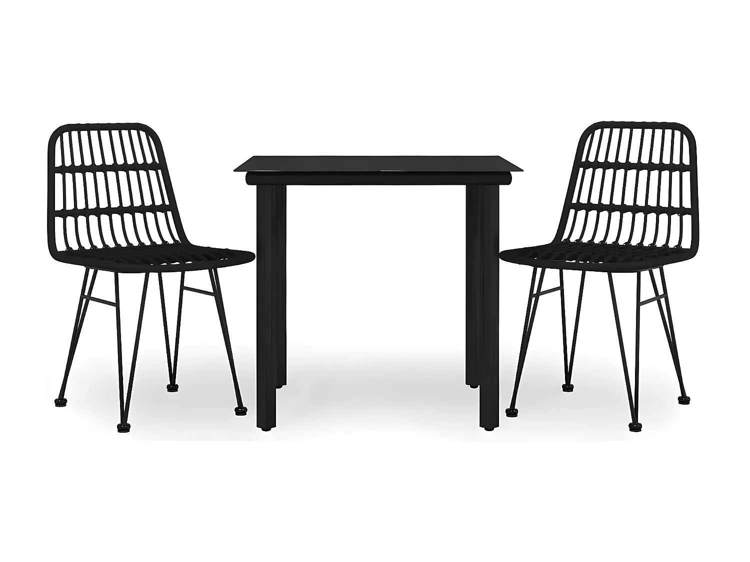 3-tlg. Garten-Essgruppe,Gartensitzgruppe Schwarz Poly Rattan -gkd97093