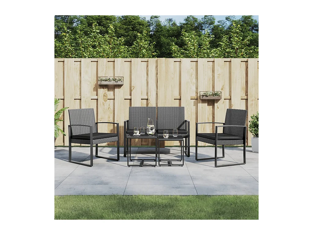 Ensemble à manger de jardin coussins 5 pcs gris foncé rotin PP BE96315