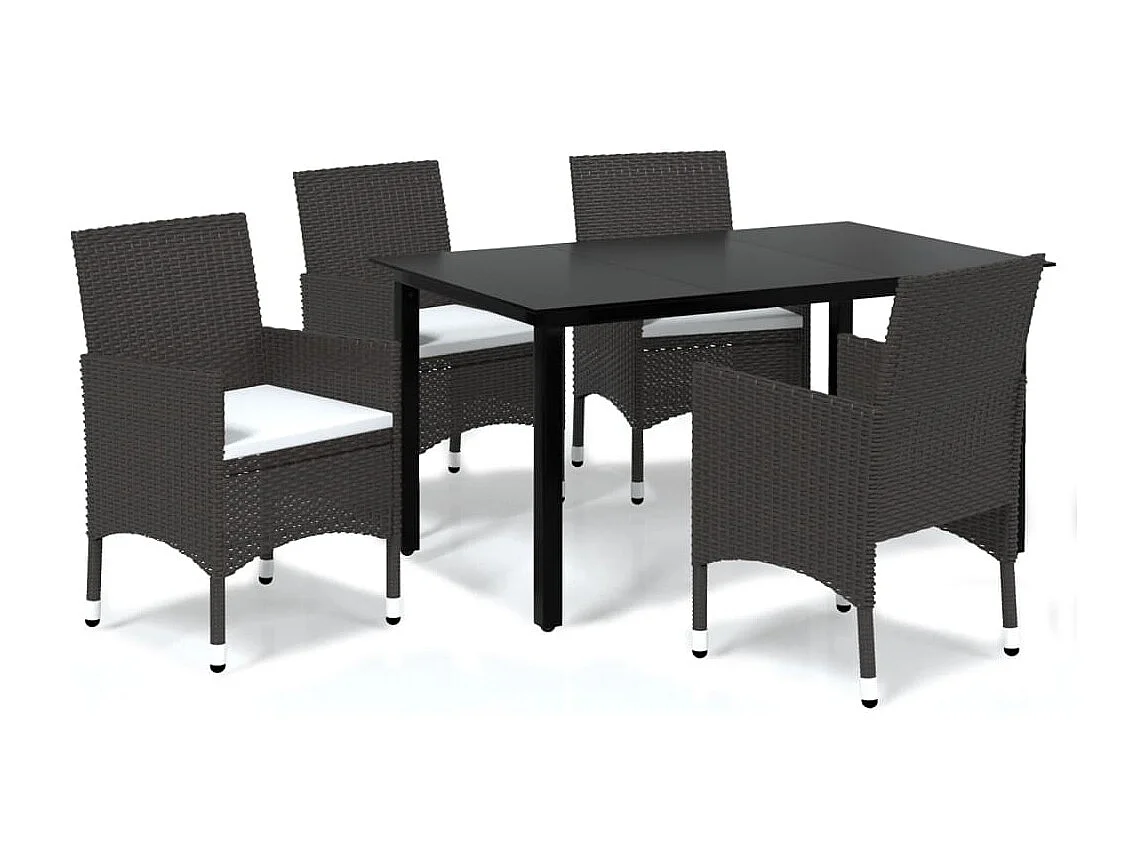 5-tlg. Garten-Essgruppe,Gartensitzgruppe mit Kissen Poly Rattan Braun -gkd58285