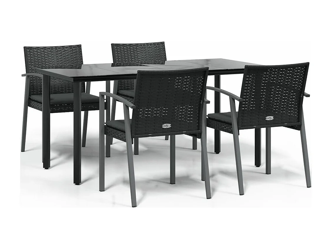 5-tlg. Garten-Essgruppe,Gartensitzgruppe mit Kissen Poly Rattan und Stahl -gkd32738