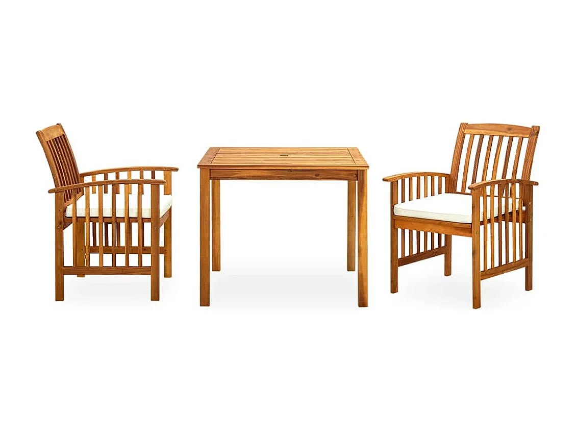 Salle à manger de jardin 3 pcs et coussins Acacia solide BE44054