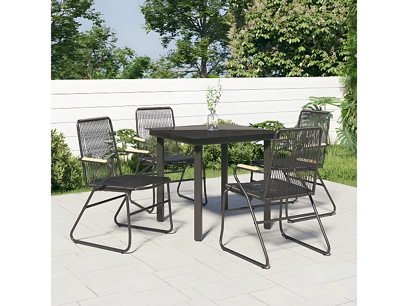 Conjunto de jantar para jardim 5 pcs vime PVC preto PT708855