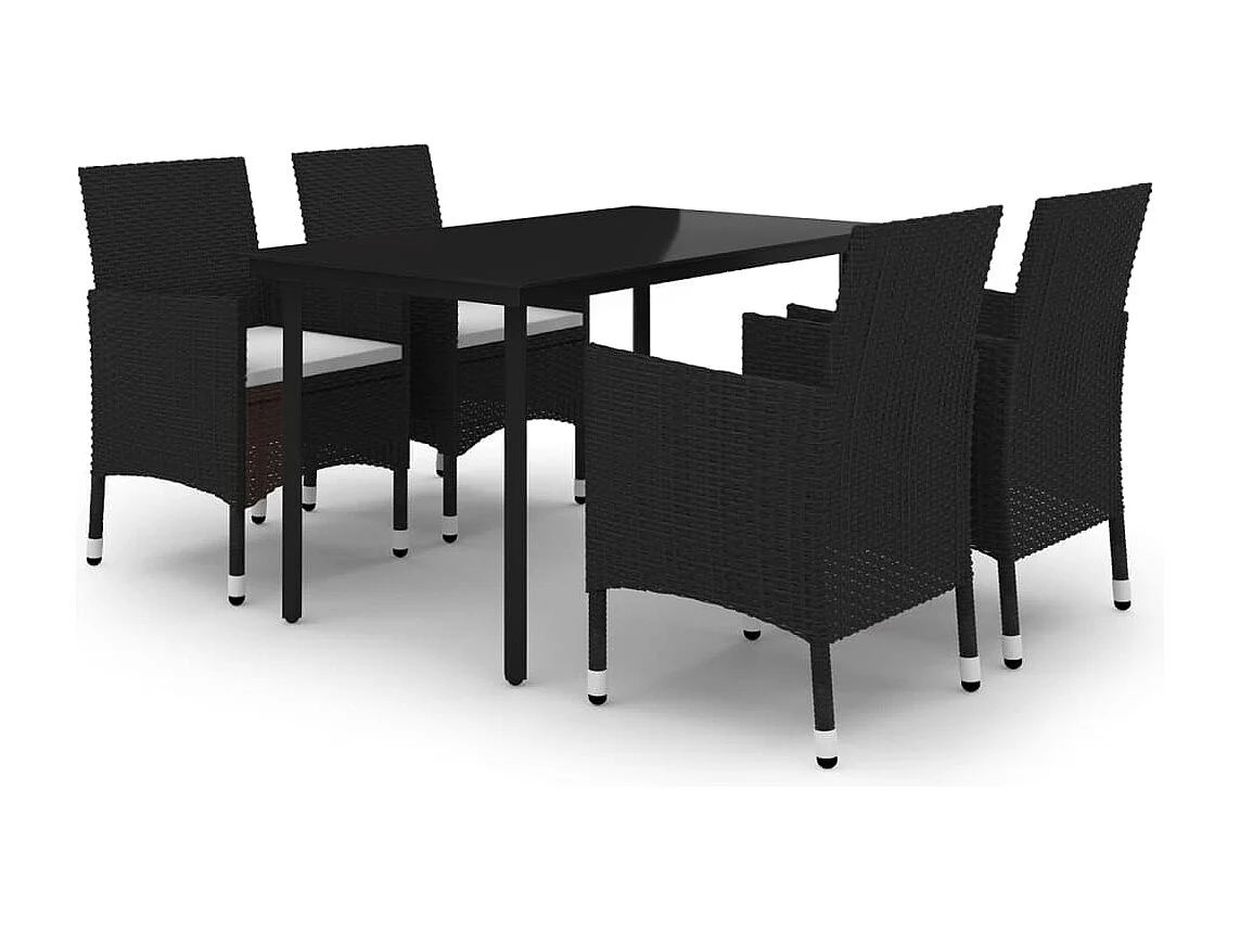 5-tlg. Garten-Essgruppe,Gartensitzgruppe mit Auflagen Poly Rattan und Glas -gkd86254