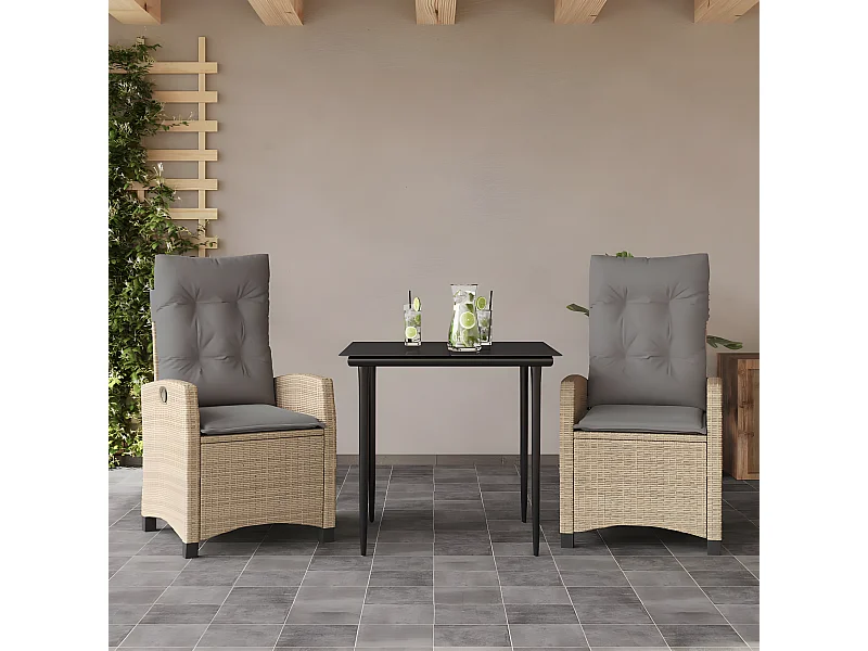 3-delige Tuinset met kussens poly rattan gemengd beige NL813333