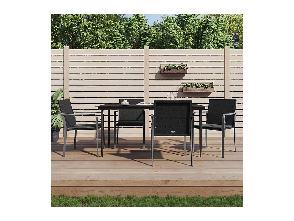 5 pcs conjunto de jantar p/ jardim c/ almofadões vime PE e aço PT435472