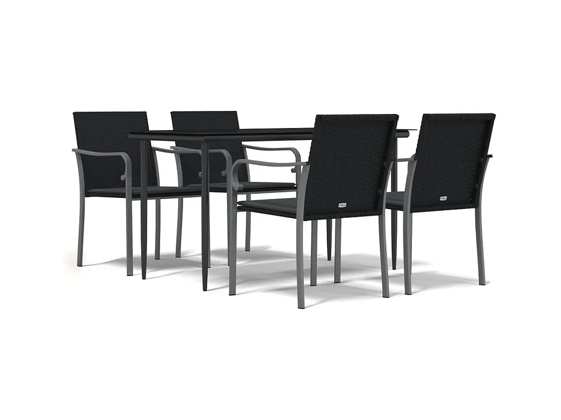 5 pcs conjunto de jantar p/ jardim c/ almofadões vime PE e aço PT435472