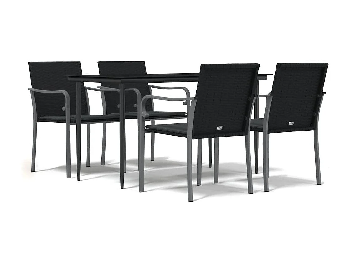 5-tlg. Garten-Essgruppe,Gartensitzgruppe mit Kissen Poly Rattan und Stahl -gkd44401