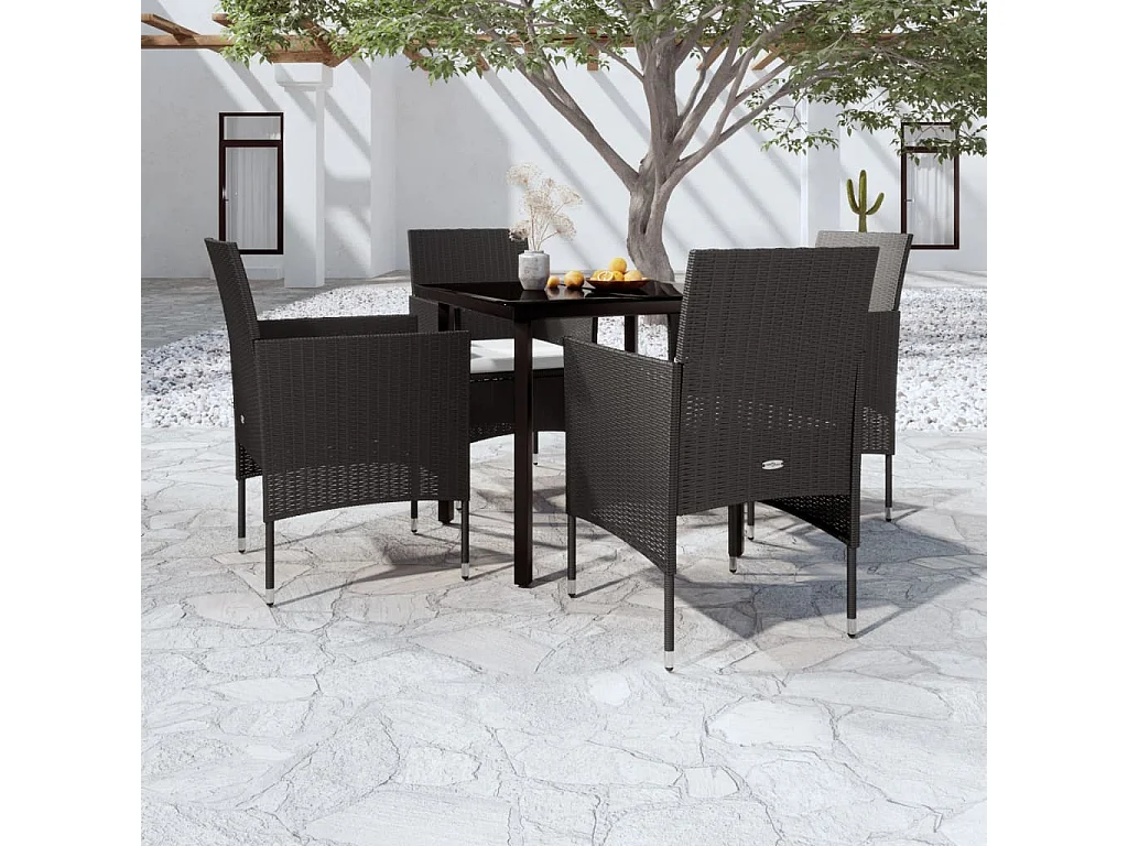 Ensemble à manger de jardin avec coussins 5 pcs Noir BE53300
