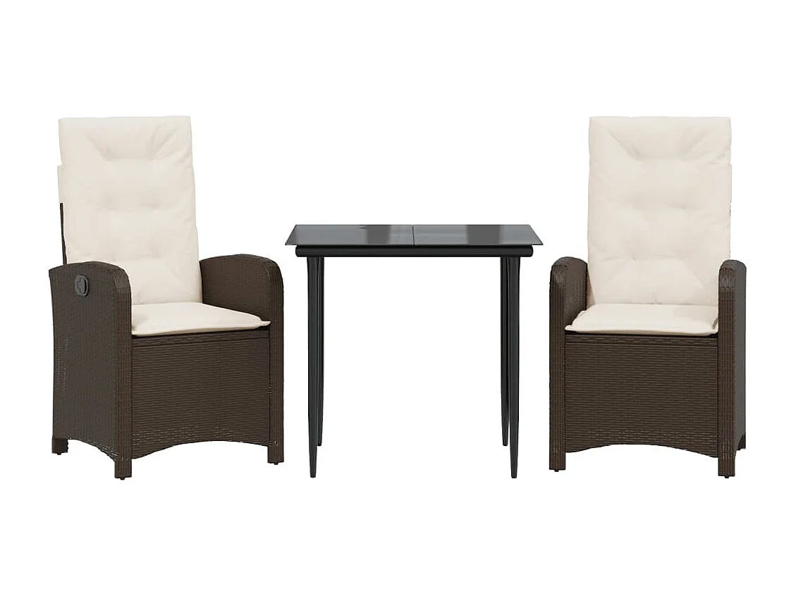 Ensemble à manger de jardin 3 pcs et coussins marron poly rotin BE92622