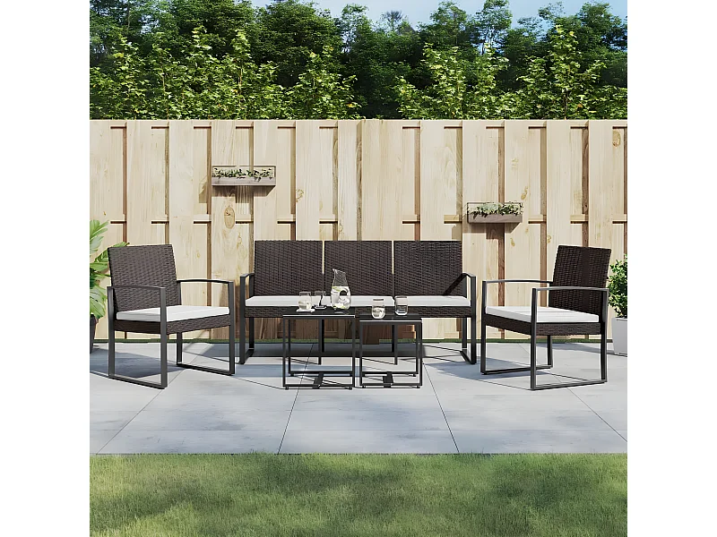 5 pcs conjunto jantar p/ jardim c/ almofadões vime PP castanho PT408934