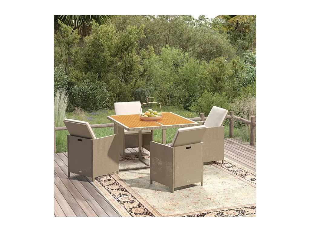 Salle à manger de jardin 5 pcs et coussins Poly rotin Beige BE54512