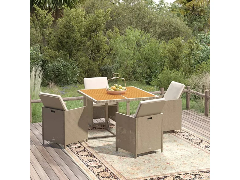 Salle à manger de jardin 5 pcs et coussins Poly rotin Beige BE54512