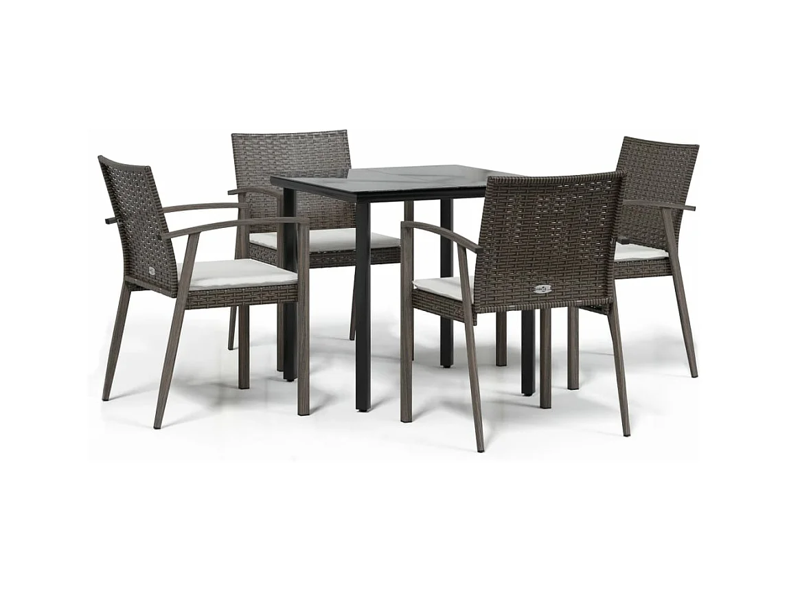 5-tlg. Garten-Essgruppe,Gartensitzgruppe mit Kissen Poly Rattan und Stahl -gkd58780