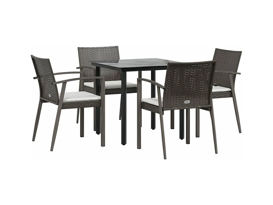 5-tlg. Garten-Essgruppe,Gartensitzgruppe mit Kissen Poly Rattan und Stahl -gkd58780