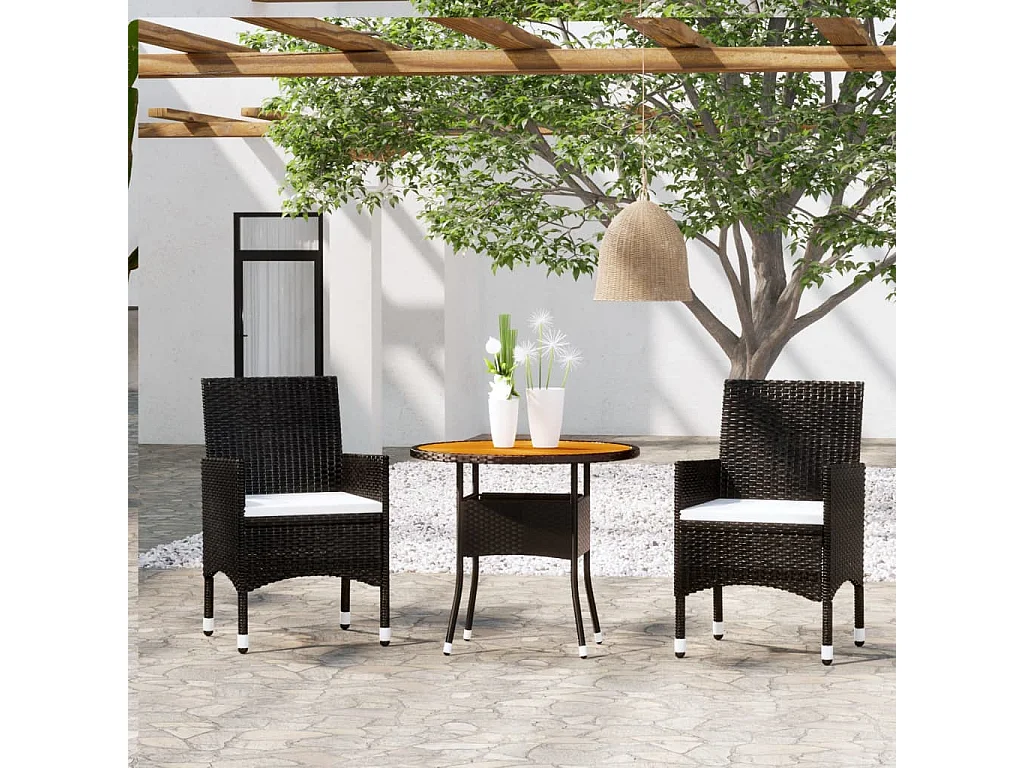 3-tlg. Garten-Essgruppe,Gartensitzgruppe Poly Rattan Schwarz -gkd85979