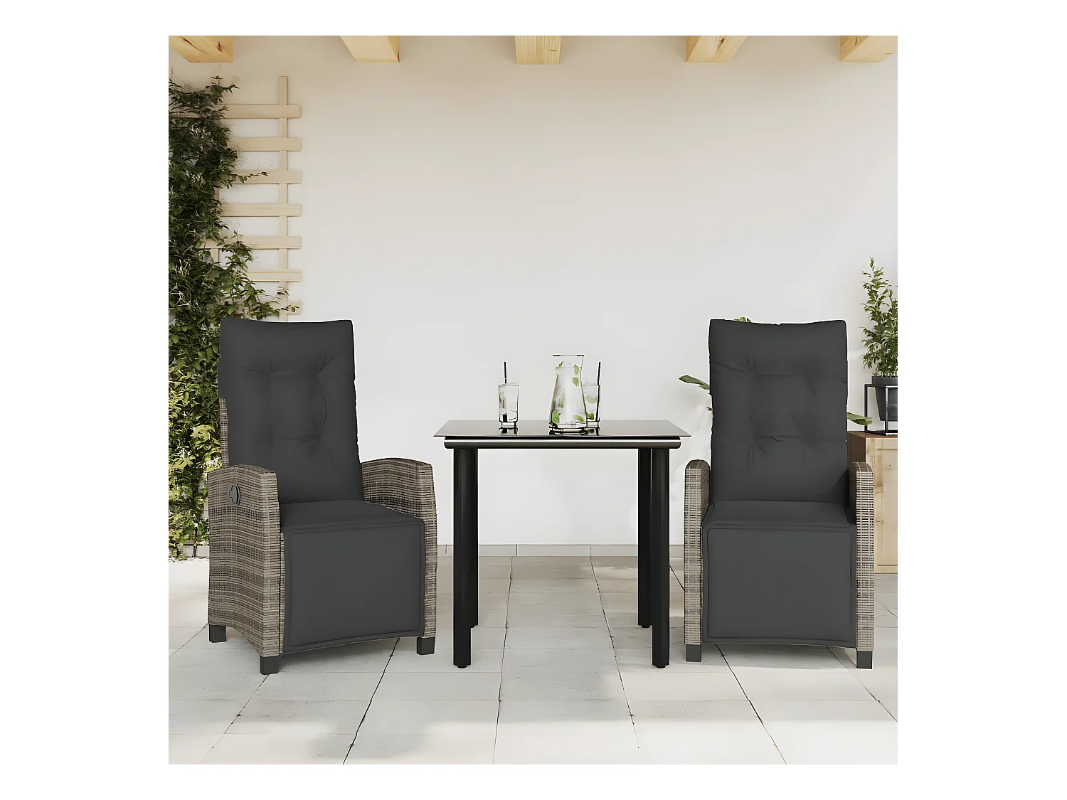 Ensemble à manger de jardin 3 pcs coussins gris résine tressée BE94619