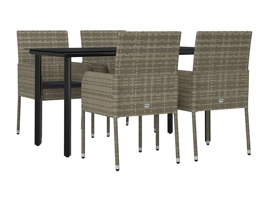 5-tlg. Garten-Essgruppe,Gartensitzgruppe mit Kissen Schwarz und Grau Poly Rattan -gkd65333