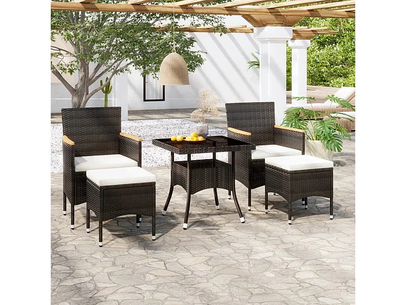 Salle à manger de jardin 5 pcs Résine tressée et verre trempé Noir BE51367