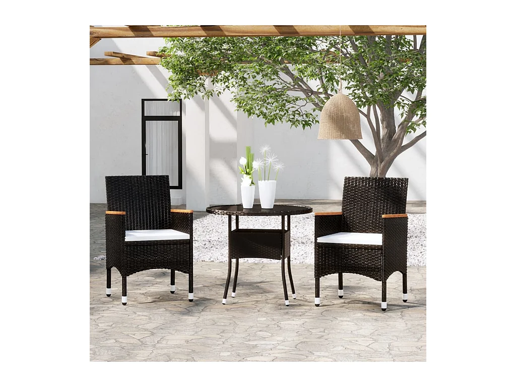 Salle à manger de jardin 3 pcs Résine tressée Noir BE93695