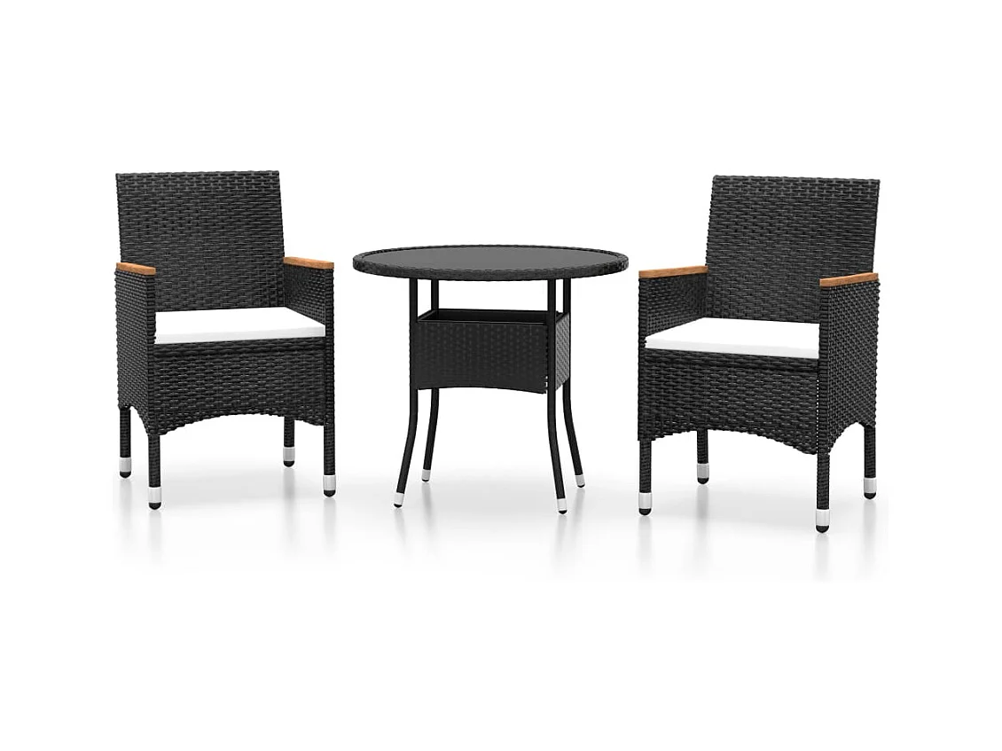 Salle à manger de jardin 3 pcs Résine tressée Noir BE93695