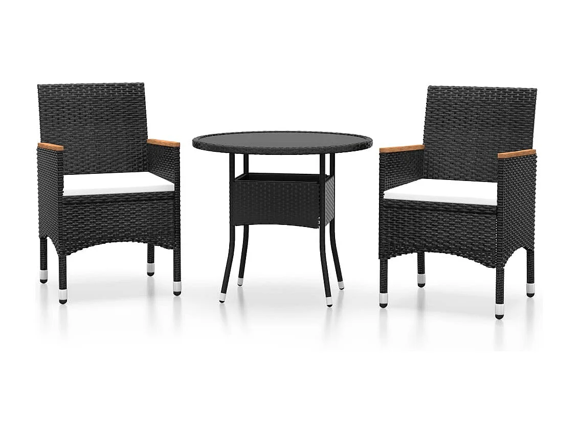 Salle à manger de jardin 3 pcs Résine tressée Noir BE93695
