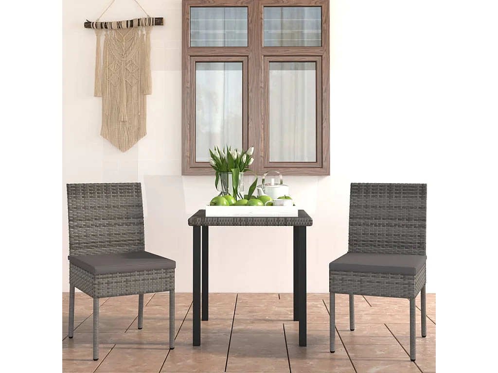 Ensemble de salle à manger de jardin 3 pcs Résine tressée Gris BE14923