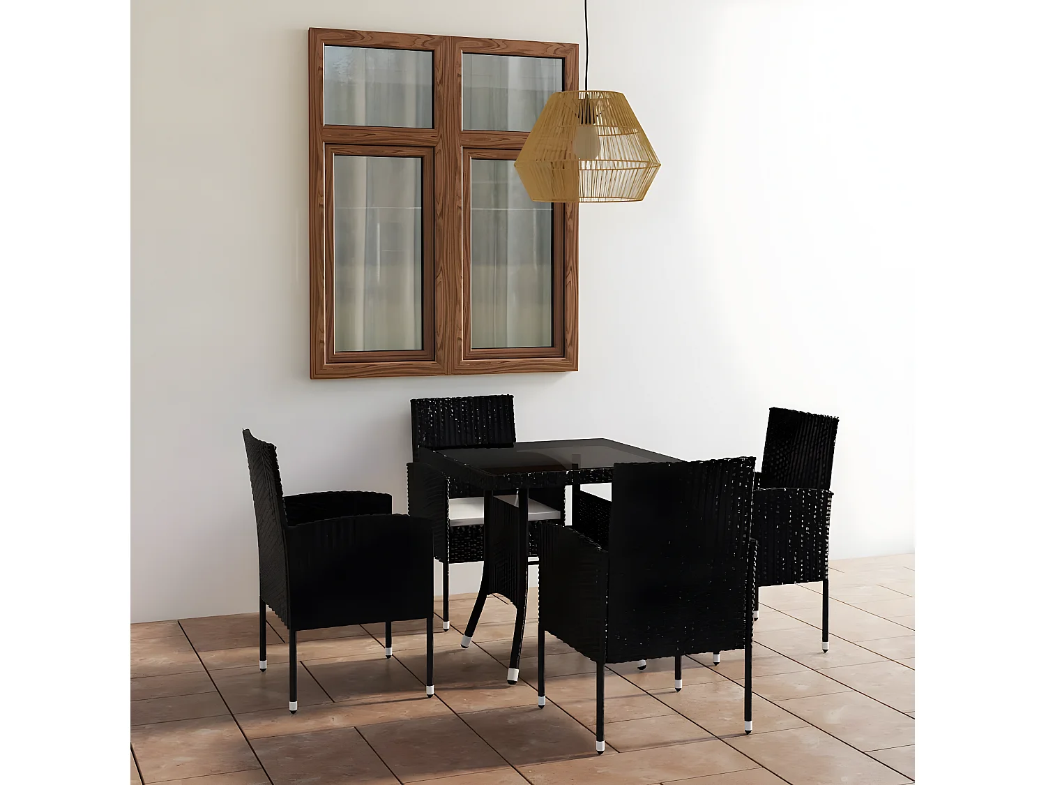 Ensemble à dîner de jardin 5 pcs Résine tressée Noir BE72275