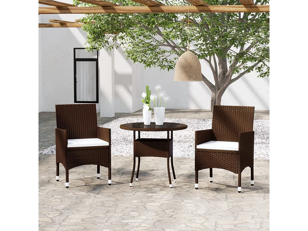 Salle à manger de jardin 3 pcs Résine tressée Marron GFDF94637