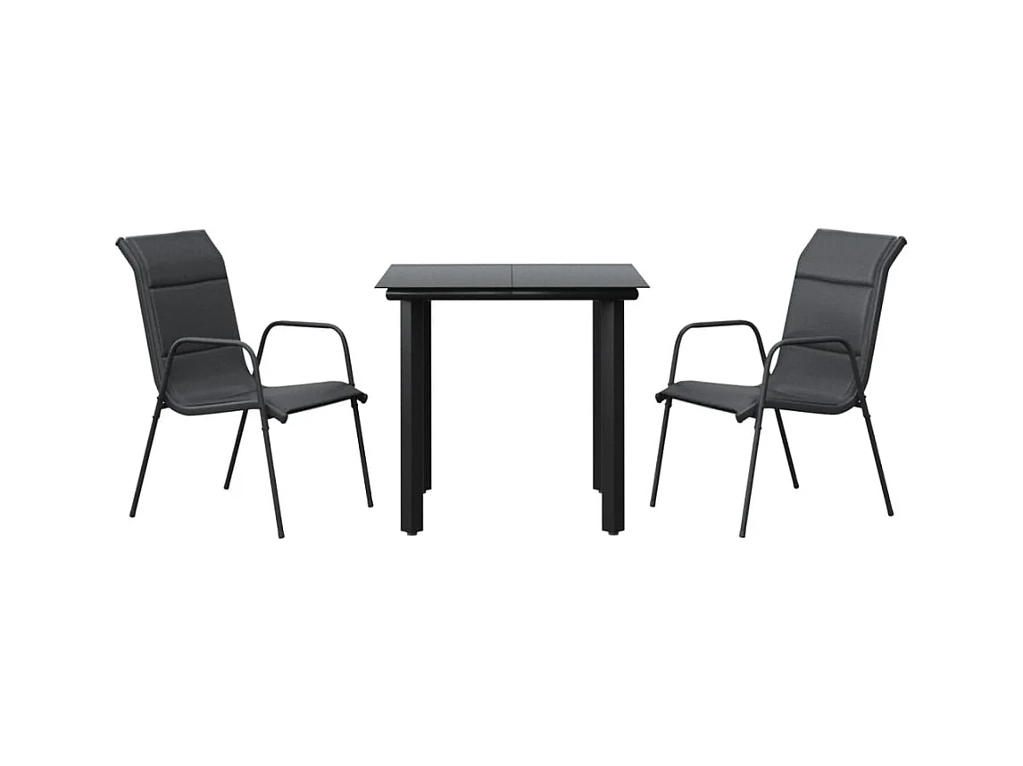 Comedor de jardín 3 piezas acero y textilene negro YOE42344