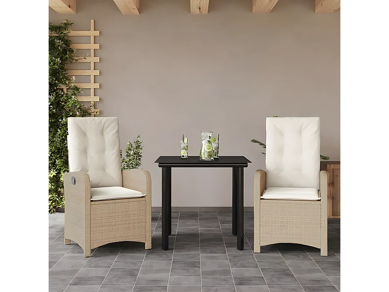 Comedor de jardín 3 pzas con cojines ratán sintético beige YOE95186