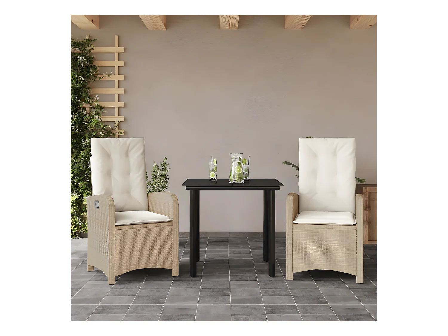Ensemble à manger de jardin et coussins 3 pcs Beige poly rotin BE68127