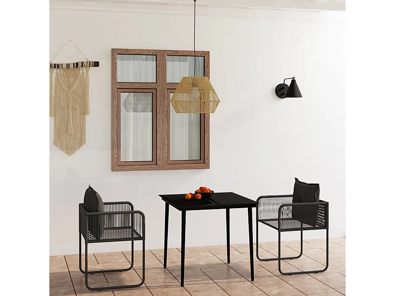 3 pcs conjunto de jantar para jardim preto PT145437