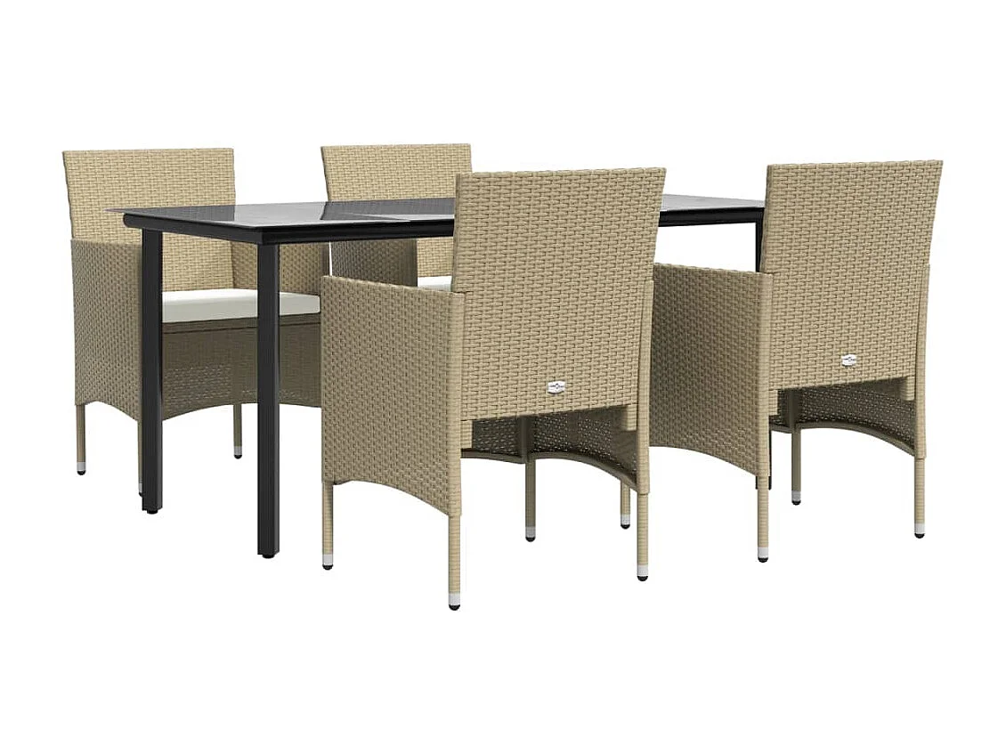 5-tlg. Garten-Essgruppe,Gartensitzgruppe mit Kissen Beige und Schwarz -gkd50508