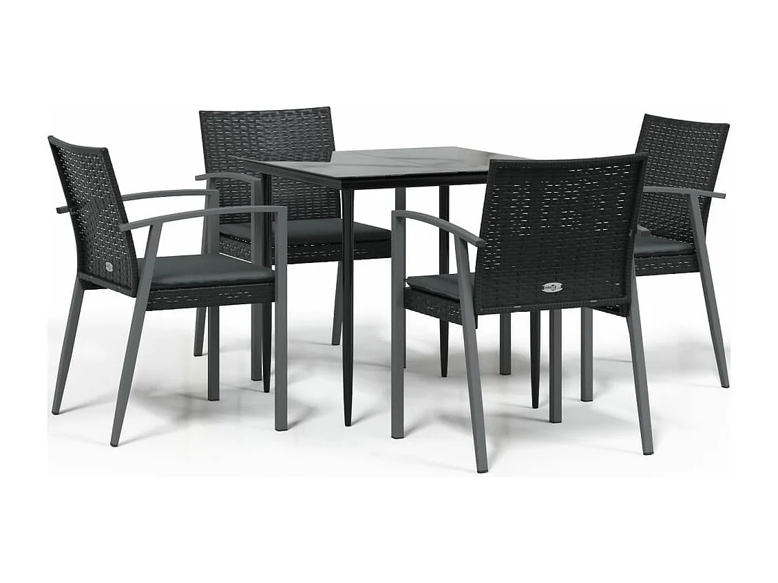 5 pcs conjunto de jantar p/ jardim c/ almofadões vime PE e aço PT637277