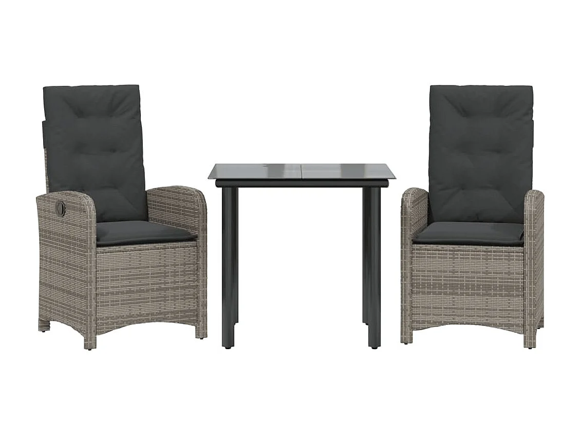 Comedor de jardín 3 piezas con cojines ratán sintético gris YOE38273