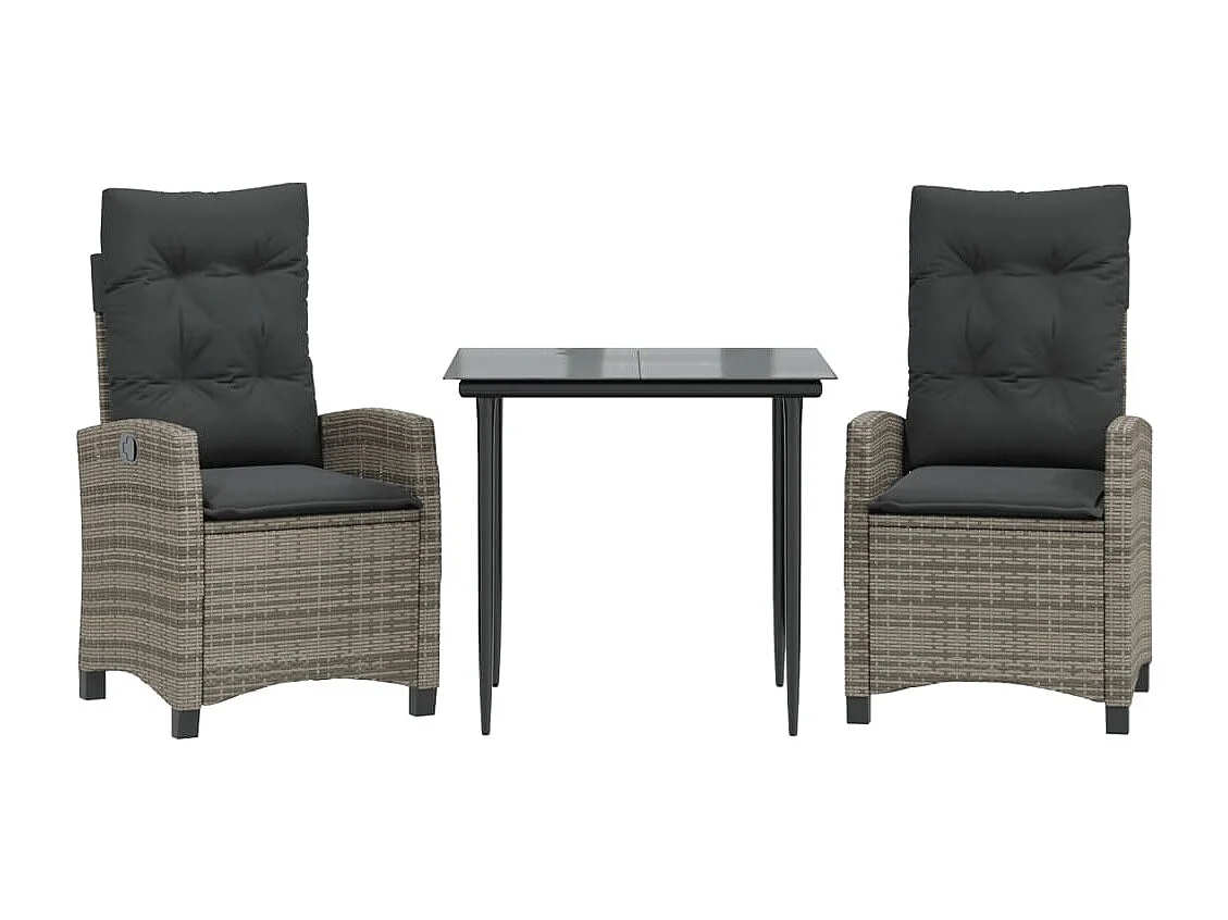 Ensemble à manger de jardin 3 pcs coussins gris résine tressée BE82355