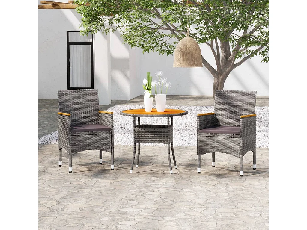 Salle à manger de jardin 3 pcs Résine tressée Gris GFDF91458