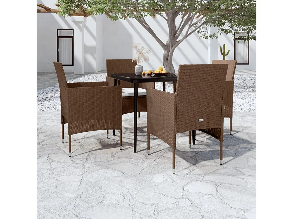 Ensemble à manger de jardin coussins 5 pcs Marron/noir GFDF87386