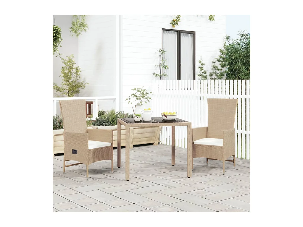 Ensemble à manger de jardin et coussins 3 pcs Beige poly rotin BE96047