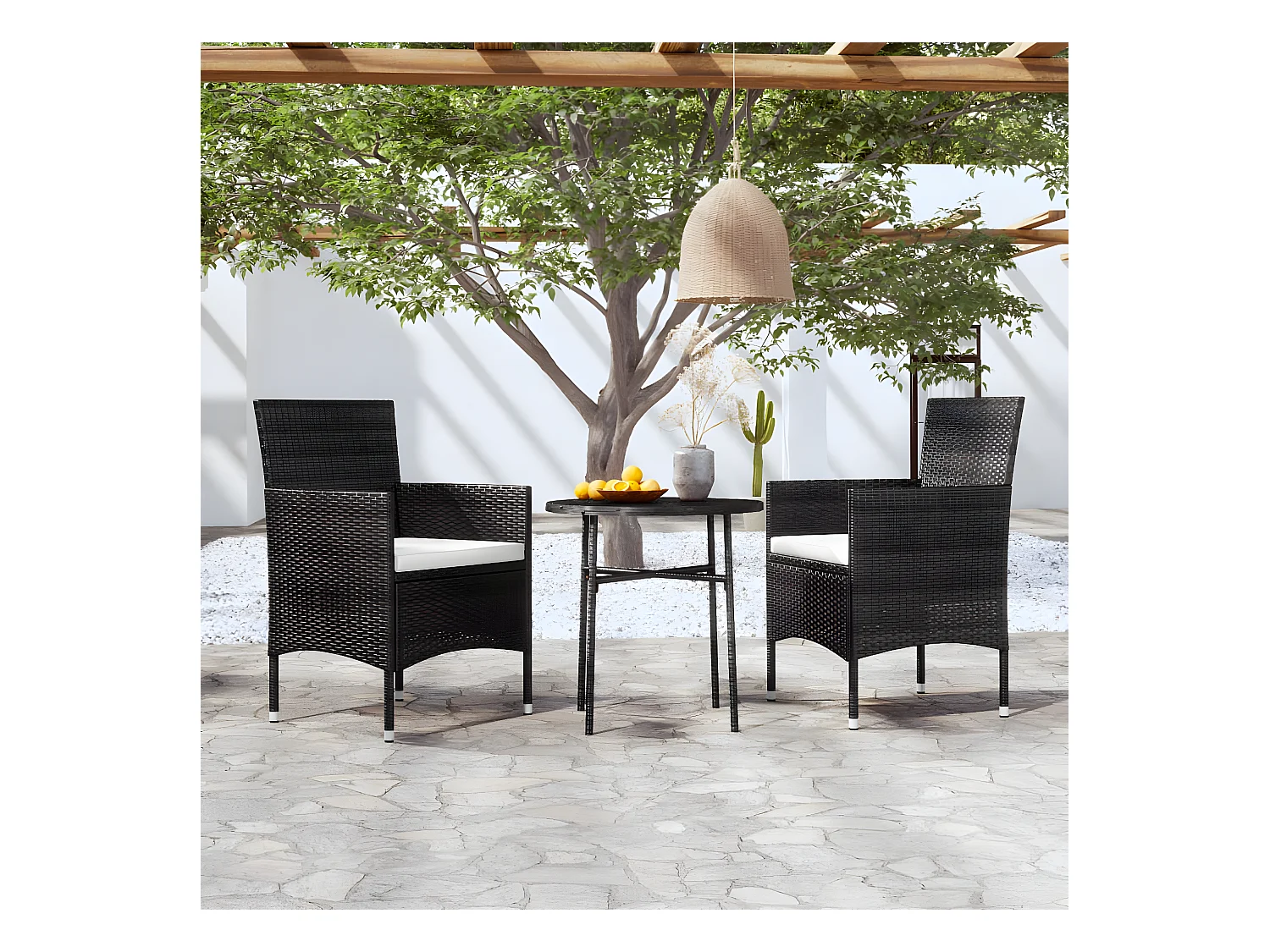 Salle à manger de jardin 3 pcs Résine tressée Noir BE43381