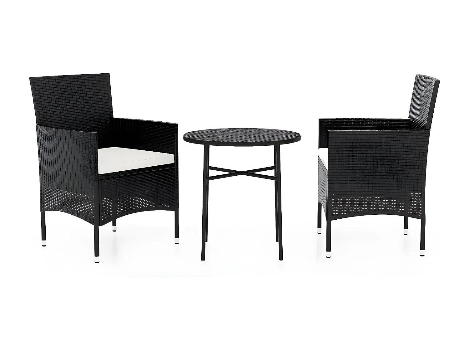 3-tlg. Garten-Essgruppe,Gartensitzgruppe Poly Rattan Schwarz -gkd68818