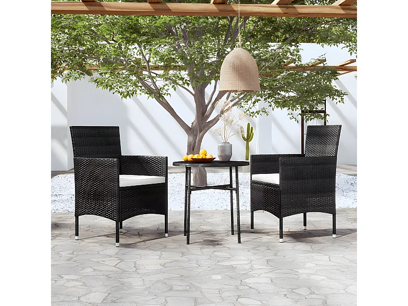 Salle à manger de jardin 3 pcs Résine tressée Noir BE43381