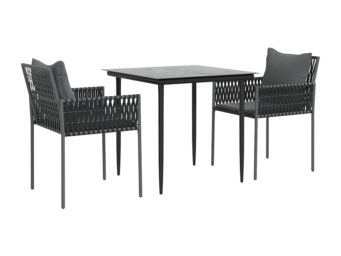 Ensemble à manger de jardin 3 pcs coussins résine tressée acier BE91741