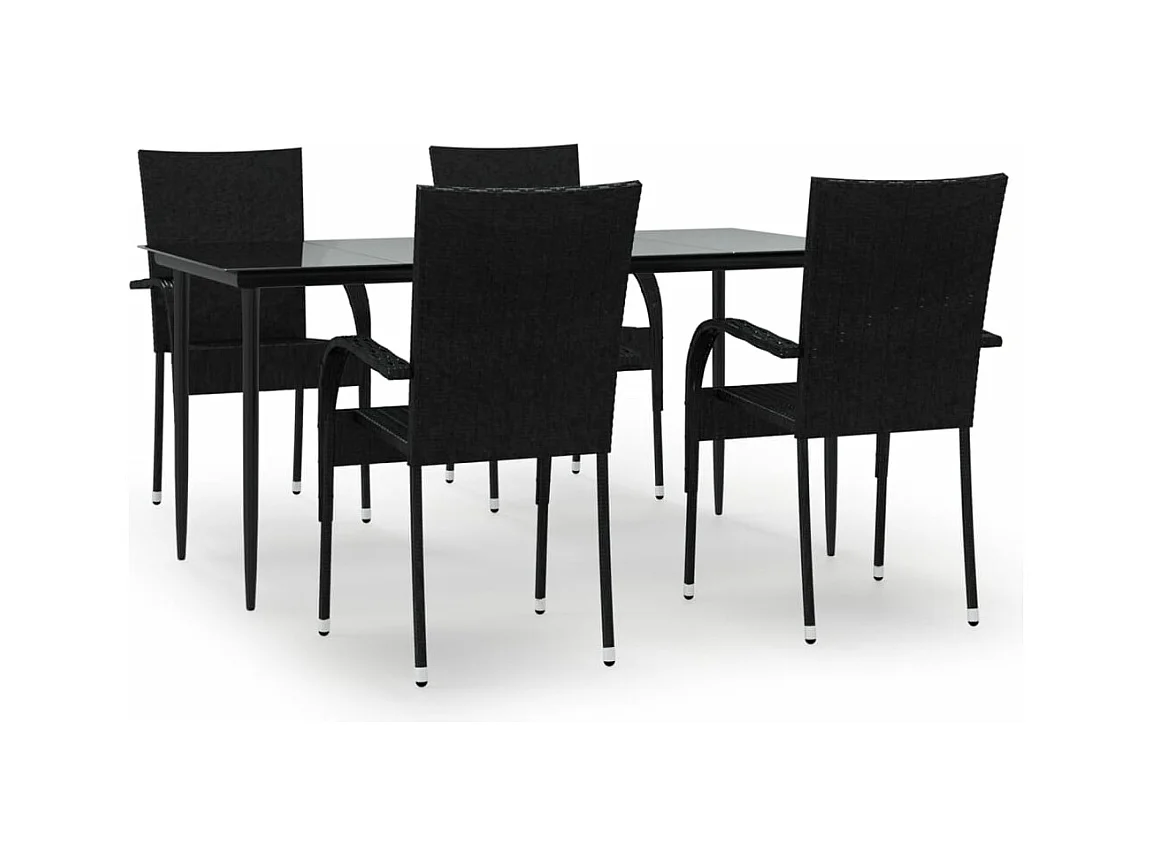 5-tlg. Garten-Essgruppe,Gartensitzgruppe Schwarz Poly Rattan -gkd77283