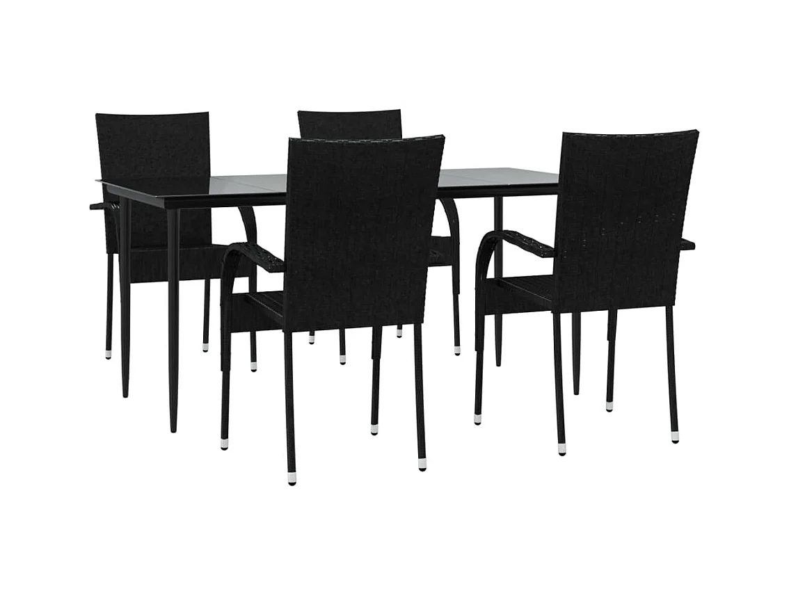 5-tlg. Garten-Essgruppe,Gartensitzgruppe Schwarz Poly Rattan -gkd77283