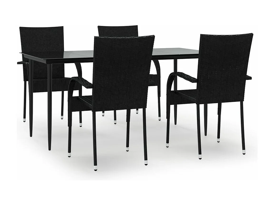 Ensemble à manger de jardin 5 pcs Noir Résine tressée BE16853