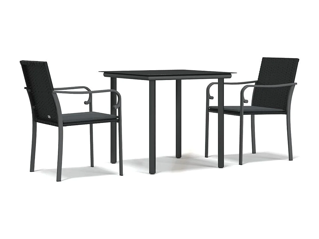 3 pcs conjunto de jantar p/ jardim c/ almofadões vime PE e aço PT878653