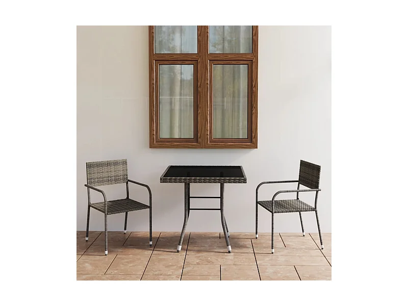 3-tlg. Garten-Essgruppe,Gartensitzgruppe Poly Rattan Anthrazit und Grau -gkd60871