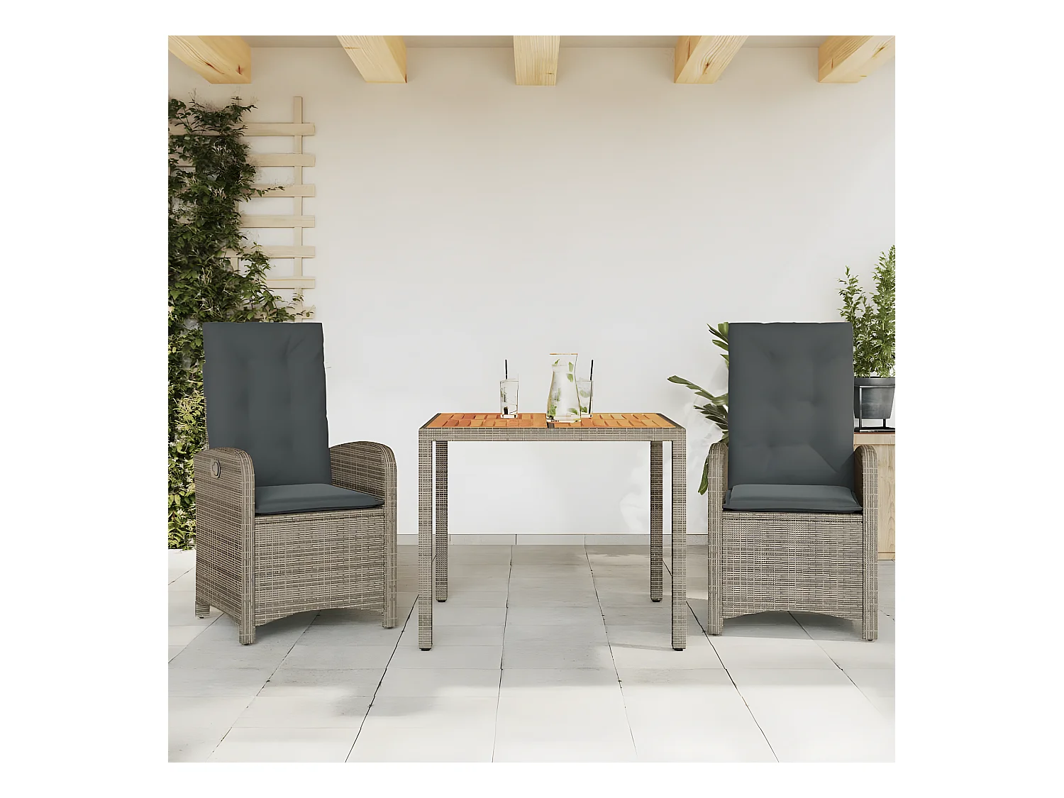 Ensemble à manger de jardin 3 pcs coussins gris résine tressée BE77927