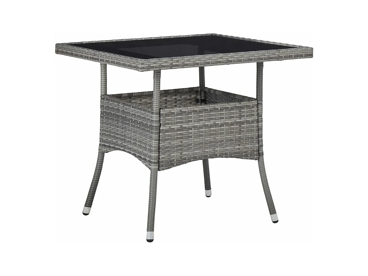 5 pcs conjunto jantar p/ jardim vime PE e vidro temperado cinza PT492727